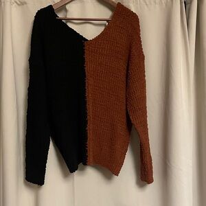 NWT color block, double v-neck, twist back sweater